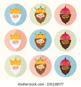 the three kings of orient. icons vector set