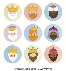 the three kings of orient isolated. 3 magi. icons vector set