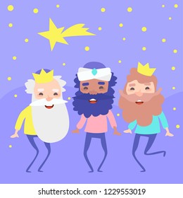The three kings of orient on a pink background. Wise men 