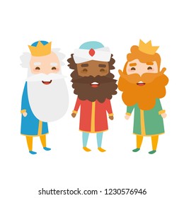 The three kings of orient on a white background. 3 Magi. Wise men Caspar, Melchior and Balthazar