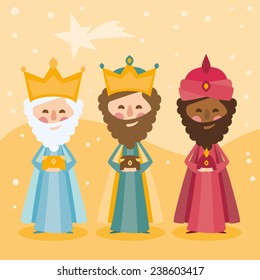 Cartoon Cute Three Wise Men Decorative Stock Vector (Royalty Free ...