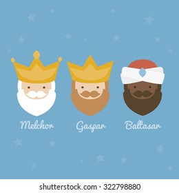 Los tres Reyes de Oriente, sabios, 3 mágicos iconos conjunto vectorial