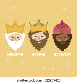 Los tres Reyes de Oriente, sabios, 3 mágicos iconos conjunto vectorial