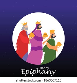 Three kings walking vector illustration. Epiphany is a Christian festival.
