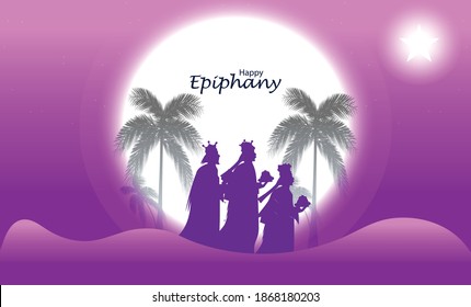 Three kings walking vector illustration. Epiphany is a Christian festival.