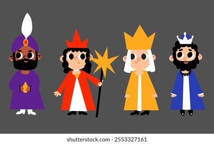 Three kings, three wise men epiphany christianity god winter holiday cartoon characters  