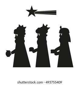 Three kings or three wise men silhouette. Christmas nativity vector illustration.
