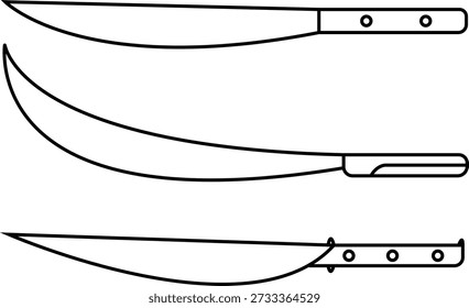 Three Knife Styles Set Illustration in Modern Flat Design Isolated on White Background.