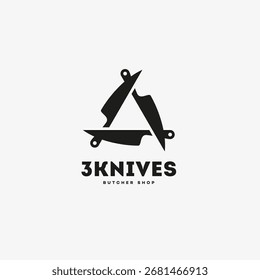 Modelo de design de logotipo de três facas. Ilustração vetorial.