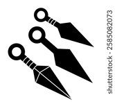Three kunai or ninja throwing knife icon. Ninja weapon kunai, throwing knives icon. Simple illustration of ninja weapon kunai.