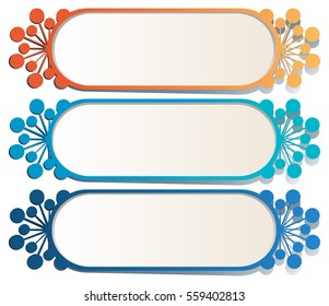 Diseño de tres etiquetas en la ilustración azul y naranja
