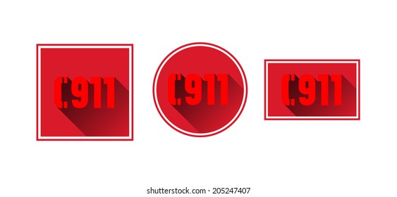 three label with the number 911 in a flat style