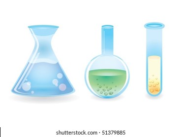 Three laboratory bottles over white