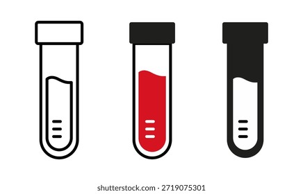 Tres tubos de ensayo de laboratorio: uno vacío, uno lleno de líquido rojo y otro completamente coloreado, que ilustran el análisis científico.