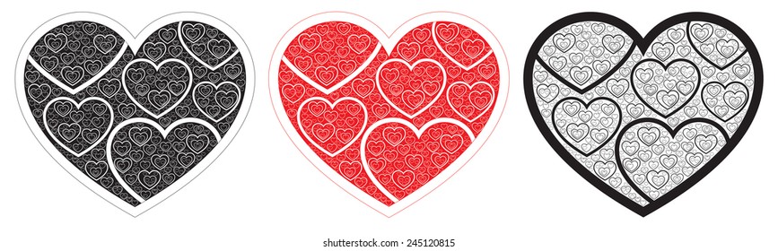 Three lacy heart with a contour