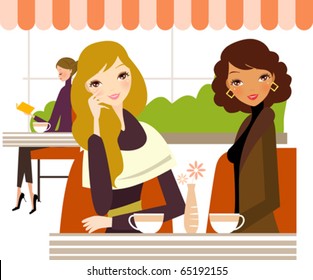 Three ladies drinking coffee