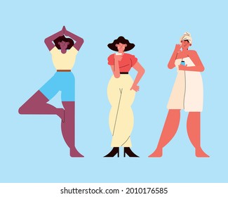 three ladies self care characters