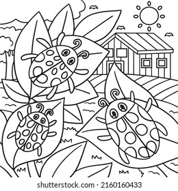 Three Ladybug Coloring Page for Kids