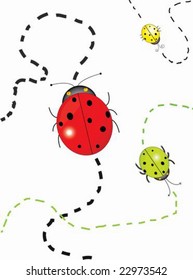 Three ladybugs with abstract tracks