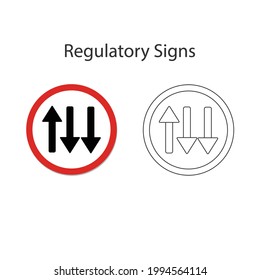 Three lane traffic road sign, Yellow vector illustration and hand drawing on white background.