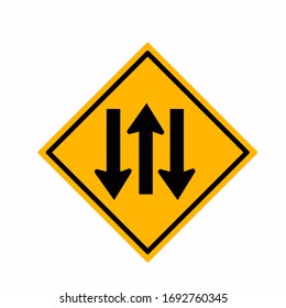 Signo de carretera de tres carriles,Ilustración vectorial, Aislado En Etiqueta De Fondo Blanco.