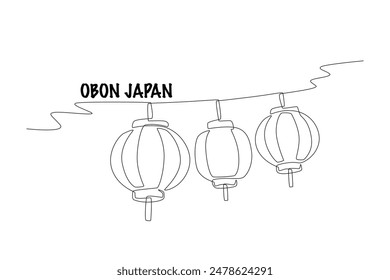 Three lanterns. Obon japan concept one-line drawing