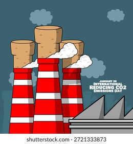 Tres Grandes chimeneas, cuya parte superior está cerrada herméticamente con Grandes tapones de corcho, evitan físicamente que el humo escape. Día Internacional para la Reducción de las Emisiones de CO2, 28 de enero.
