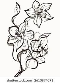 three large flowers made with a black-and-white drawing attract attention