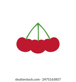 Three large red cherry together. Vector illustration with big cherries on white background. 