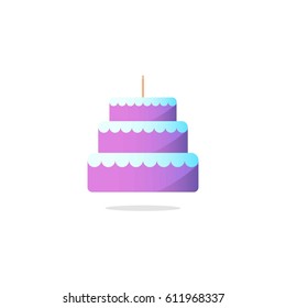 Three Layer Purple Birthday Cake. Isolated On White Background.