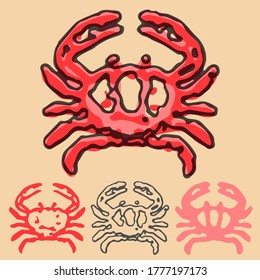 Three layer Red Crab Cancer Astrological sign outline