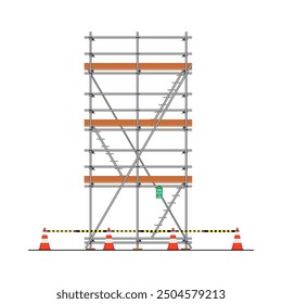 Three layer of scaffolding pipe installation vector illustration. Working platforms for construction equipment for work at height.