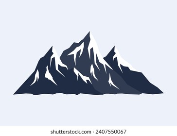 Three layer Snow Mountain in dark blue color landscape flat design. Vector illustration