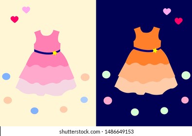 Three layers dress, girl, pink and orange, Dress Icons. Flat and Line Filled Icon Set Vector Blue Background.