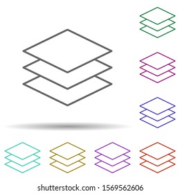 Three layers multi color icon. Simple thin line, outline vector of geometric figures icons for ui and ux, website or mobile application