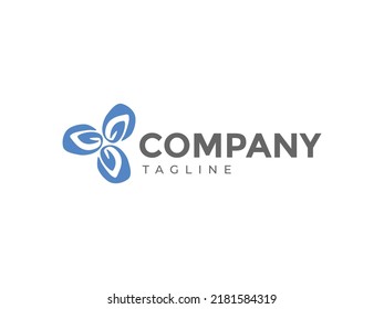 Three Leaf Blue Organic Nature Environment Logo Template Design Vector for Brand Business Company