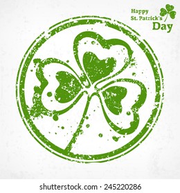 Three leaf clover grunge in round, vector illustration for St. Patrick's day 