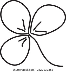 three leaf clover hand drawn with black brush, white background, easy to edit, cartoon