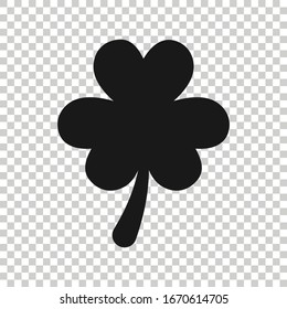 Three leaf clover icon in flat style. St Patricks Day vector illustration on white isolated background. Flower shape business concept.