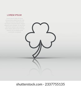 Three leaf clover icon in flat style. St Patricks Day vector illustration on white isolated background. Flower shape business concept.