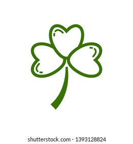 Three leaf clover icon. Green shamrock isolated on white background. Suitable for web site page and mobile app design vector element.