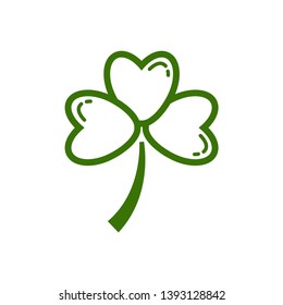 Three leaf clover icon. Green shamrock isolated on white background. Suitable for web site page and mobile app design vector element.