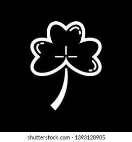 Three leaf clover icon. white shamrock isolated on black background. Suitable for web site page and mobile app design vector element.