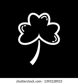 Three leaf clover icon. white shamrock isolated on black background. Suitable for web site page and mobile app design vector element.