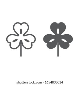 Three leaf clover line and glyph icon, st patrick s day and holiday, clover sign, vector graphics, a linear pattern on a white background, eps 10