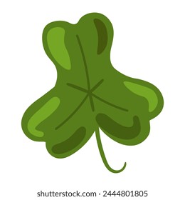 Three leaf clover symbol of good luck. Unusual leaf of plant, talisman of luck and fortune, Happy Patrick party element. Simple cartoon vector isolated on white background