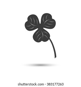 Three leaf clover vector icon. Black three leaf clover illustration with shadow.