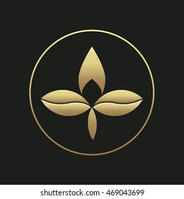 Three leaf gold gradient logotype template. Abstract logo concept of eco, bio, spa products. Floral design element of branding and identity.