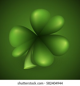 Three leaf green clover leaf on green background. Symbol of St. Patrick day. Vector illustration