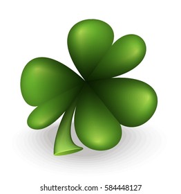 Three leaf green clover leaf on white background. Symbol of St. Patrick day. Vector illustration